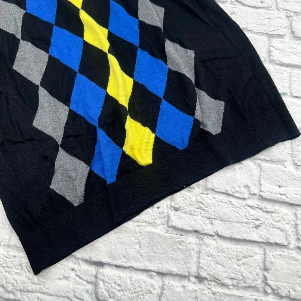 PGA Tour Mens XXL Argyle Sweater Vest Black Blue Yellow V-Neck Golf Knit